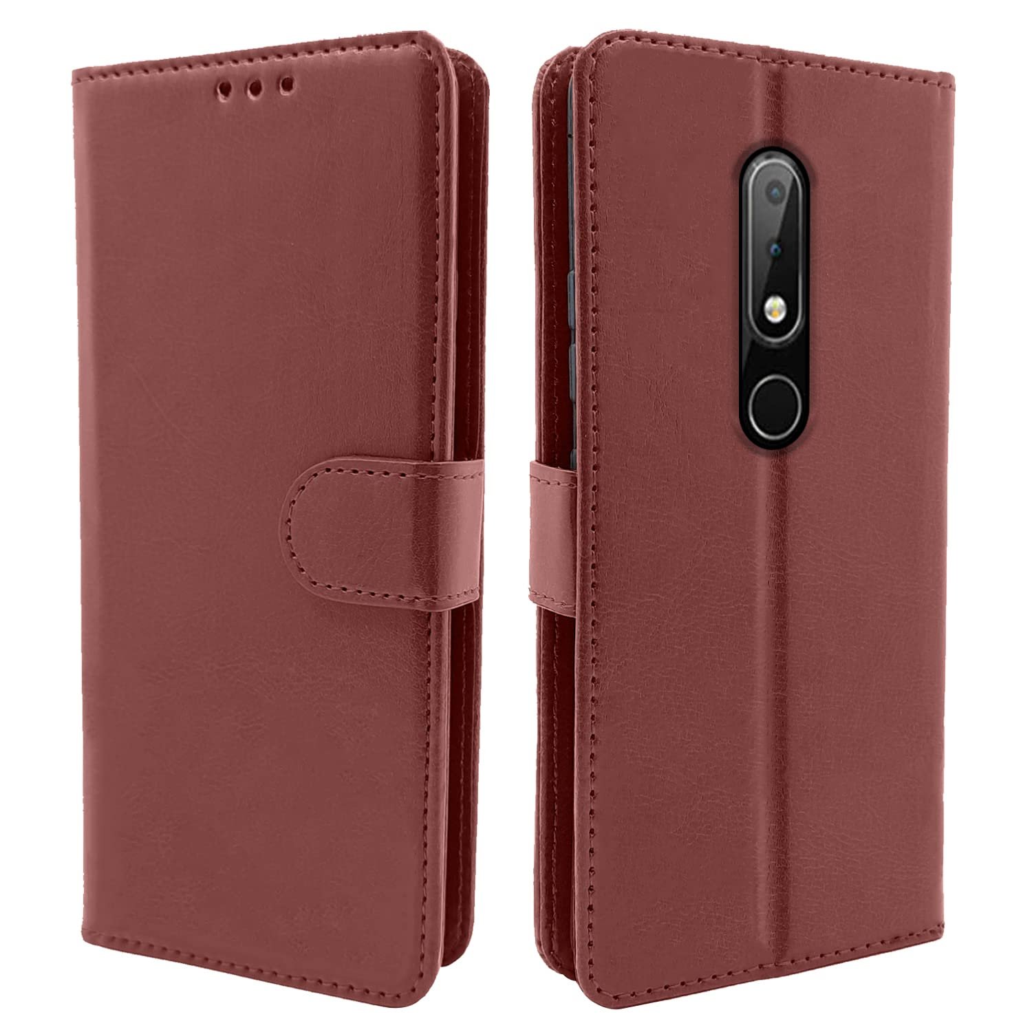 Pikkme Nokia 6.1 Plus / 6.1+ Flip Cover Leather Wallet Case for Nokia 6.1 Plus / 6.1+ Brown