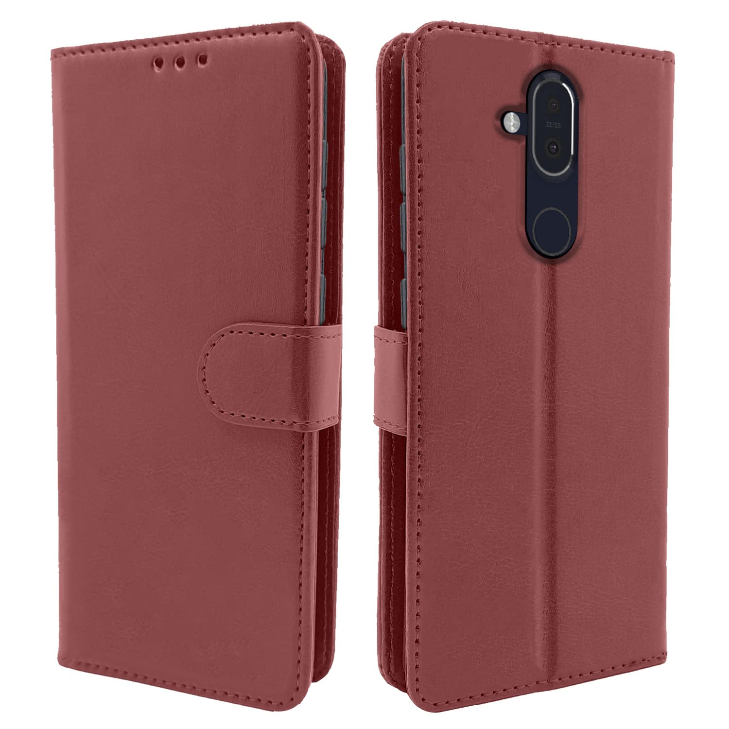 Pikkme Nokia 8.1 Flip Case Leather Finish | Inside TPU with Card Pockets | Wallet Stand and Shock Proof | Magnetic Closing | Complete Protection Flip Cover for Nokia 8.1 (Brown)