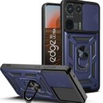SkyTree Motorola Edge 50 Ultra 5G, Robotic Sliding Camera Window Shock Proof Thunder Case, Dual Layer Hybrid Armor Back Cover Case with Kickstand for Motorola Edge 50 Ultra 5G - Blue