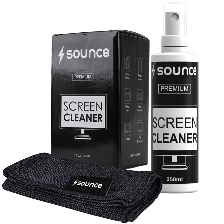 Sounce 2-in-1 Professional Screen Cleaning Kit Non-toxic, Anti-static for Camera, Lens, Binocular, Laptop, TV, Monitor, Smartphone, Tablet (includes: Cleaning Liquid 250ml, Plush Microfiber Cloth)
