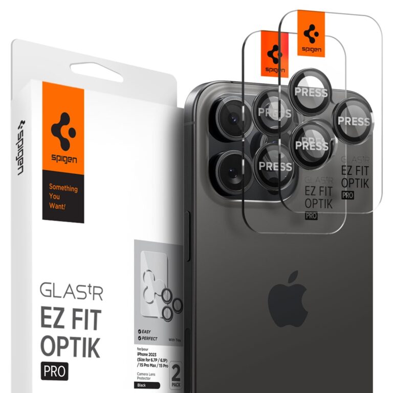 Spigen EZ Fit Optik Pro Tempered Glass Camera Lens Protector Guard for iPhone 15 Pro / 15 Pro Max / 14 Pro / 14 Pro Max (Black) - 2 Pack