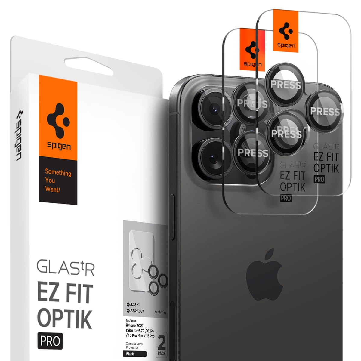 Spigen EZ Fit Optik Pro Tempered Glass Camera Lens Protector Guard for iPhone 15 Pro / 15 Pro Max / 14 Pro / 14 Pro Max (Black) - 2 Pack
