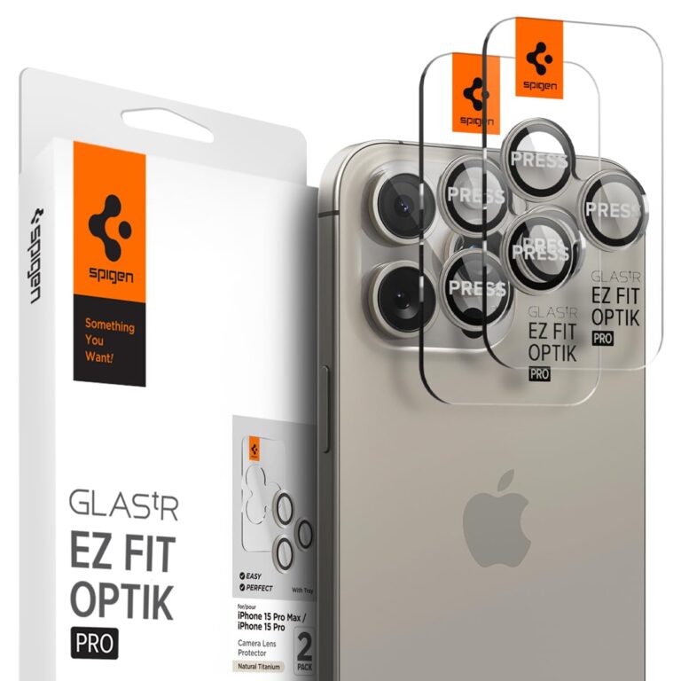 Spigen Glas.tR EZ Fit Optik Pro Tempered Glass Camera Lens Protector Guard for iPhone 15 Pro / 15 Pro Max / 14 Pro / 14 Pro Max (Natural Titanum) - 2 Pack