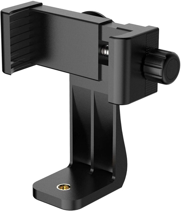 TECHONTO 360° Degree Cell Phone Holder with Adjustable Clamp Phone Tripod Mount Adapter Compatible with Smartphones & All Types of Tripods - Black
