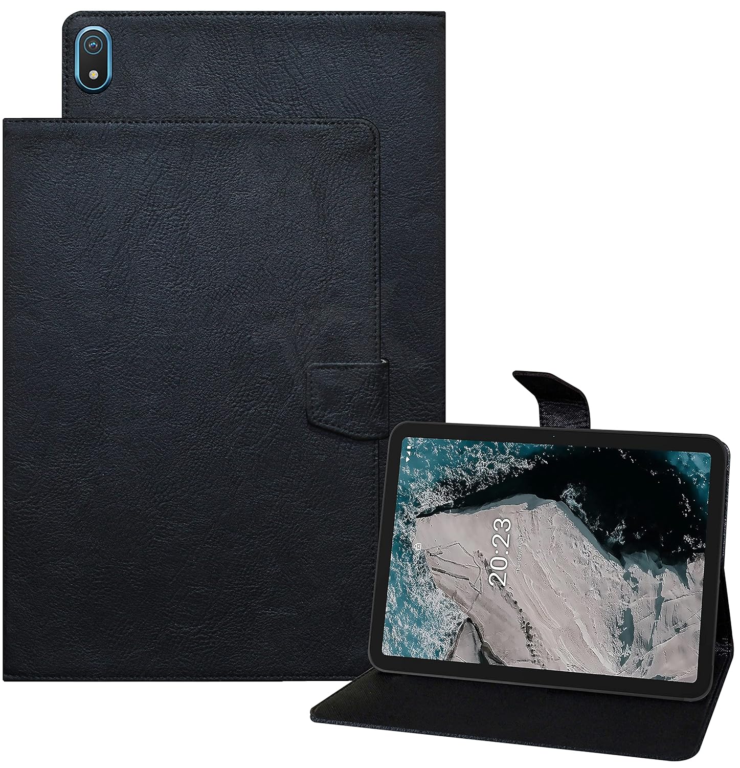 TGK Plain Design Leather Flip Case Cover for Nokia T20 10.36 inch Tablet Black