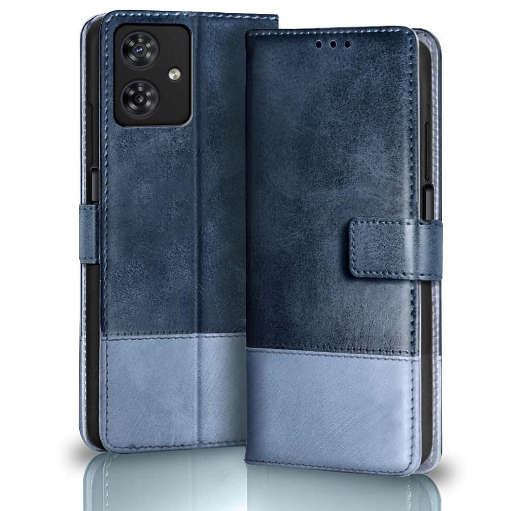 TheGiftKart Flip Back Cover Case for Motorola Moto G54 5G / G64 5G | Dual-Color Leather Finish | Inbuilt Stand & Pockets | Wallet Style Flip Back Case Cover for Motorola G54 5G / G64 5G (Blue & Sky)