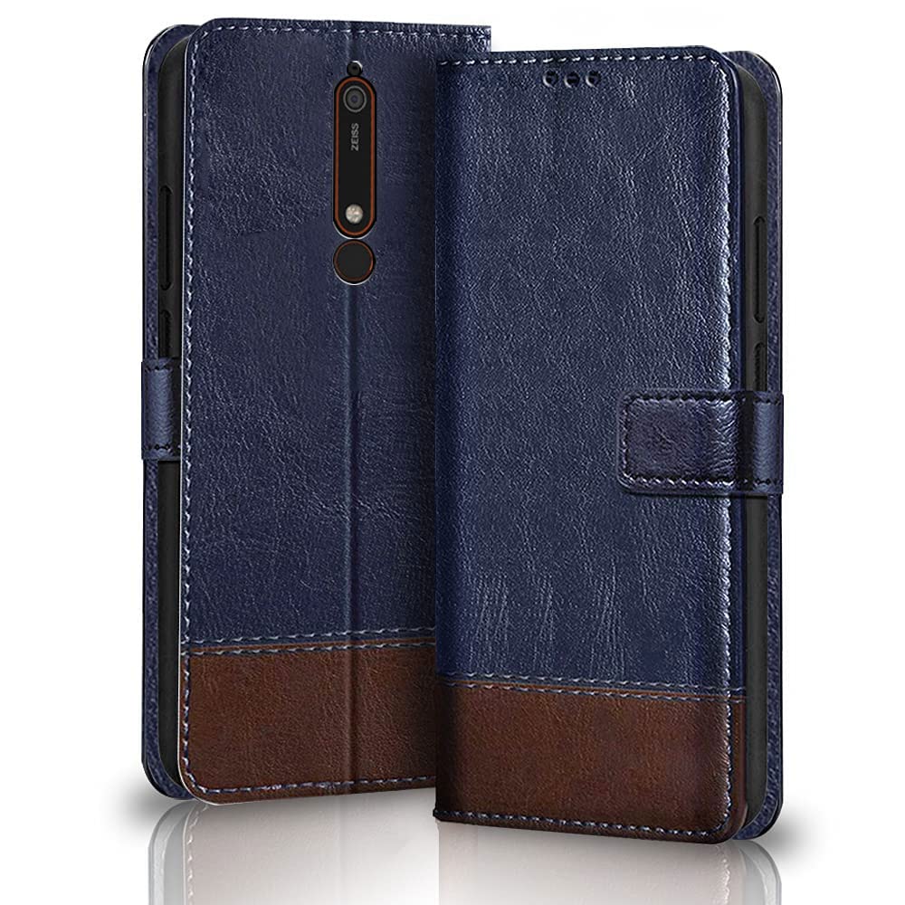 TheGiftKart Flip Back Cover Case for Nokia 6.1 (2018) | Dual-Color Leather Finish | Inbuilt Stand & Pockets | Wallet Style Flip Back Case Cover for Nokia 6.1 (2018) (Blue & Brown)