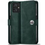 TheGiftKart Genuine Leather Finish Flip Back Cover Case for Motorola Moto G54 5G / G64 5G | Inbuilt Pockets & Stand | Designer Button Magnet Flip Back Case for Moto G54 5G / G64 (Faux Leather, Green)