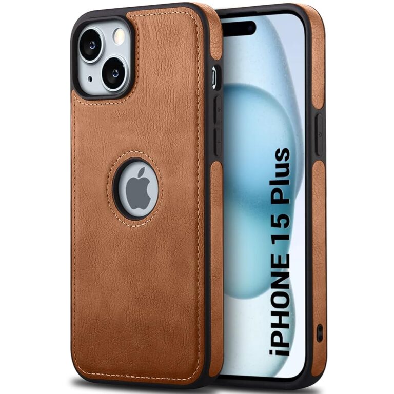 TheGiftKart Genuine Leather Finish iPhone 15 Plus Back Cover Case | ShockProof Design | Raised Edges for Camera & Screen Protection | Stunning Minimalist Design Back Case for iPhone 15 Plus (Brown)