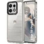 TheGiftKart Hybrid ShockProof Motorola Moto Edge 50 Pro 5G Back Cover Case | Stylish Camera Border | Plated Buttons | Crystal Clear Hard Back Case for Moto Edge 50 Pro (TPU & PC, Transparent Bumper)