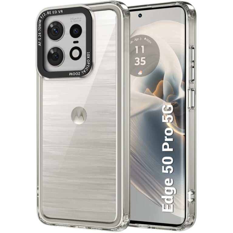 TheGiftKart Hybrid ShockProof Motorola Moto Edge 50 Pro 5G Back Cover Case | Stylish Camera Border | Plated Buttons | Crystal Clear Hard Back Case for Moto Edge 50 Pro (TPU & PC, Transparent Bumper)