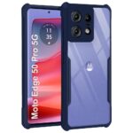 TheGiftKart ShockProof Crystal Clear Back Cover Case for Motorola Moto Edge 50 Pro 5G | 360 Degree Protection | Protective Design | Transparent Back Case for Moto Edge 50 Pro (PC & TPU, Blue Bumper)