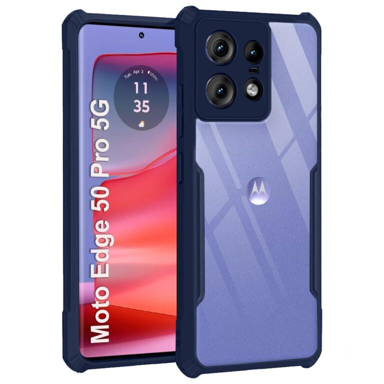 TheGiftKart ShockProof Crystal Clear Back Cover Case for Motorola Moto Edge 50 Pro 5G | 360 Degree Protection | Protective Design | Transparent Back Case for Moto Edge 50 Pro (PC & TPU, Blue Bumper)