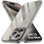 TheGiftKart Ultra-Hybrid Back Cover Case for iPhone 15 Pro MAX Compatible with MagSafe | Camera Protection | Crystal Clear Transparent Back Cover Case for iPhone 15 Pro Max (PC & TPU, Taupe Bumper)