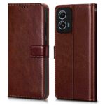 WOW IMAGINE Shock Proof Flip Cover Back Case Cover for Motorola Moto G34 5G (Flexible | Leather Finish | Card Pockets Wallet & Stand | Chestnut Brown)