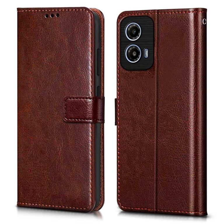 WOW IMAGINE Shock Proof Flip Cover Back Case Cover for Motorola Moto G34 5G (Flexible | Leather Finish | Card Pockets Wallet & Stand | Chestnut Brown)