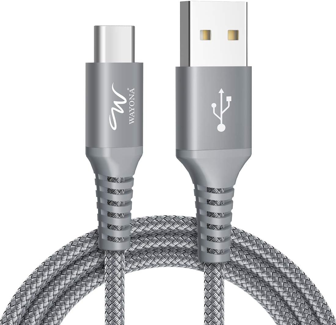 Wayona USB C 65W Quick Charge Fast Charging Data Transfer Cord for Samsung Galaxy S24,S23,S22,S21,S20, iphone 15 pro,15 plus,15 pro max, android auto & carplay (1M, Grey)