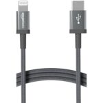amazon basics Nylon Braided Usb C To Lightning Apple (Mfi) Certified Iphone Charger Cable (Dark Grey), 1.2M| Fast Charging, With Data Sync