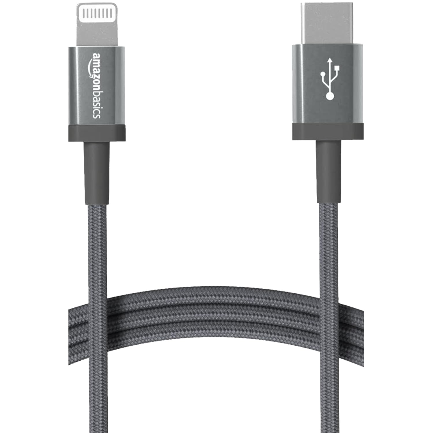 amazon basics Nylon Braided Usb C To Lightning Apple (Mfi) Certified Iphone Charger Cable (Dark Grey), 1.2M| Fast Charging, With Data Sync
