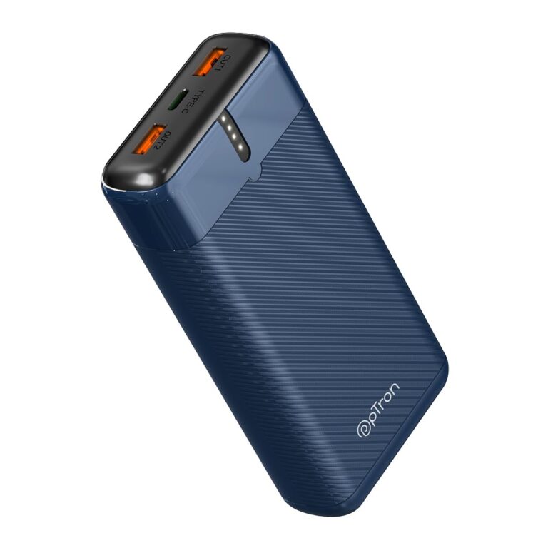 pTron Dynamo Surge 20000mAh 22.5W Fast Charging Power Bank, Supports VOOC/Wrap/Dash USB Charging, 20W PD Fast Charging, 3 Outputs, 1 Input & Multiple Layers of Protection (Blue)