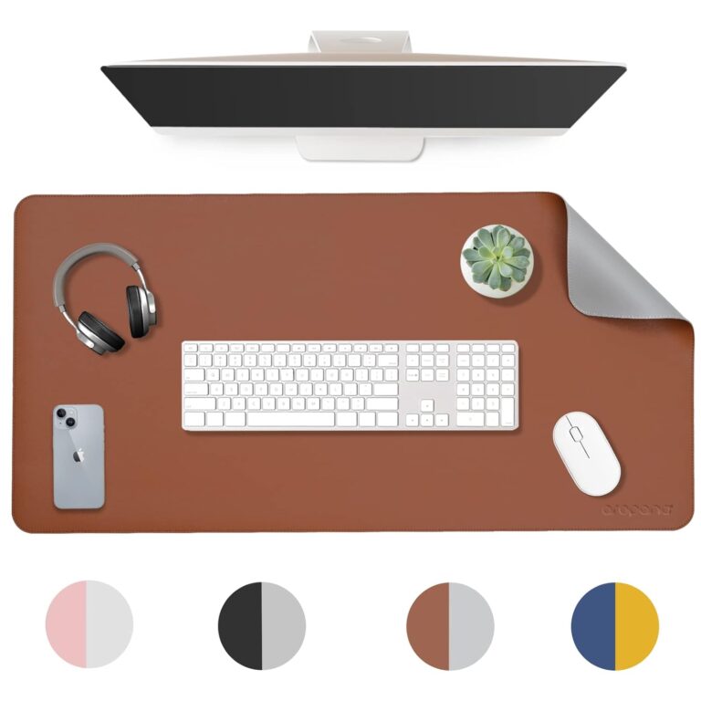 Aropana Vegan Leather Desk Mat, Mouse Pad Large, Computer Table Mat, Reversible Extended Laptop Pad for Desk, Dual Side Waterproof Edge-Stitched (31.5"x 15.7"inch, Brown/Grey)