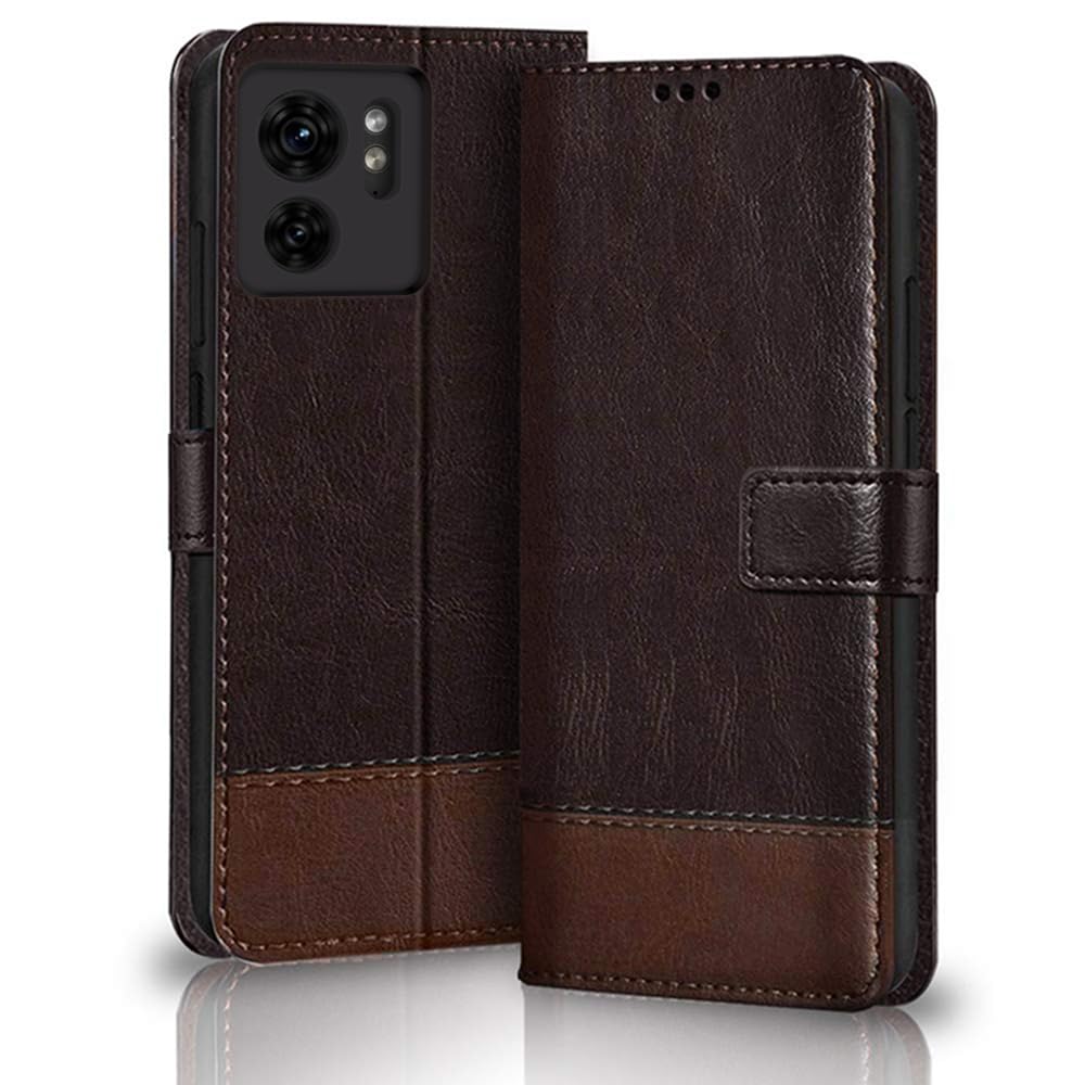 TheGiftKart Flip Back Cover Case for Motorola Moto Edge 40 5G | Dual-Color Leather Finish | Micro-Fibre Lining Inside | Inbuilt Stand & Pockets | Flip Case Cover for Motorola Edge 40 (Coffee & Brown)