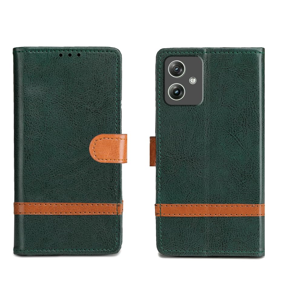 Inktree Motorola Moto G64 5G Flip Cover | Premium Leather Finish Flip Cover |Complete Protection Flip Cover for Motorola Moto G64 5G - Green Stripe