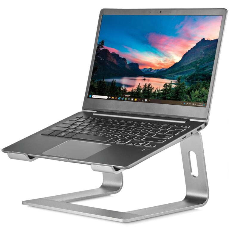RUBOXA Ergonomic Laptop Stand for Desk Elevated Laptop Computer Stand with Nonslip Tabs Prevents Shoulder Back and Neck Pain and Laptop Overheating (Silver)