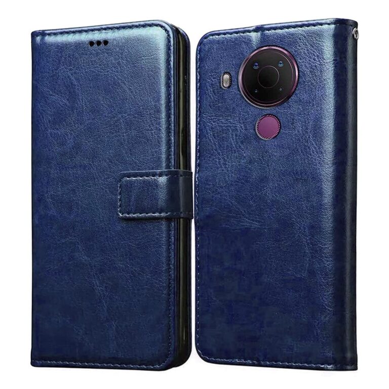 Amazon Brand - Solimo Flip Leather Mobile Cover (Soft & Flexible Back case) for Nokia 5.4 (Blue)