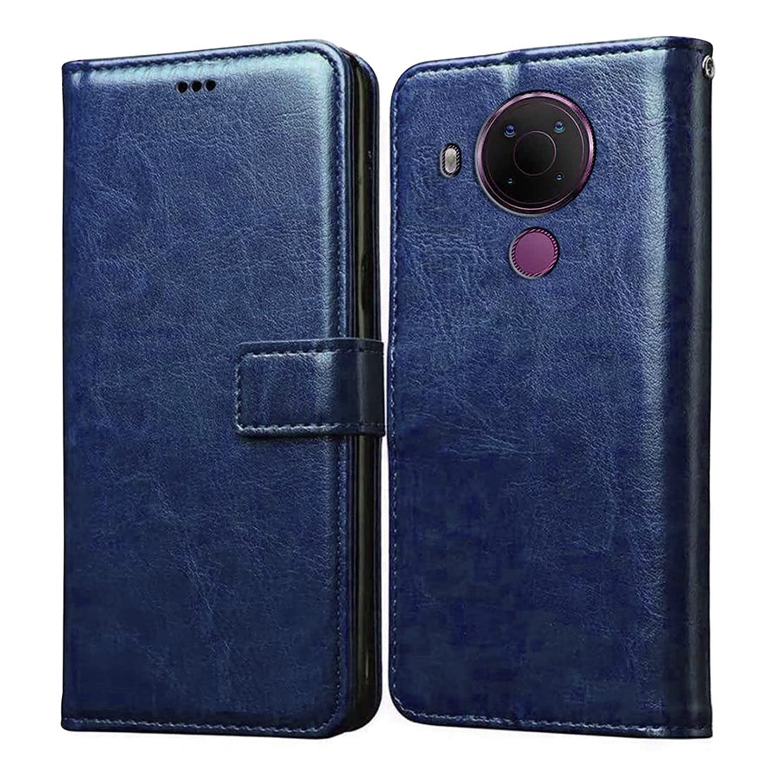 Amazon Brand - Solimo Flip Leather Mobile Cover (Soft & Flexible Back case) for Nokia 5.4 (Blue)