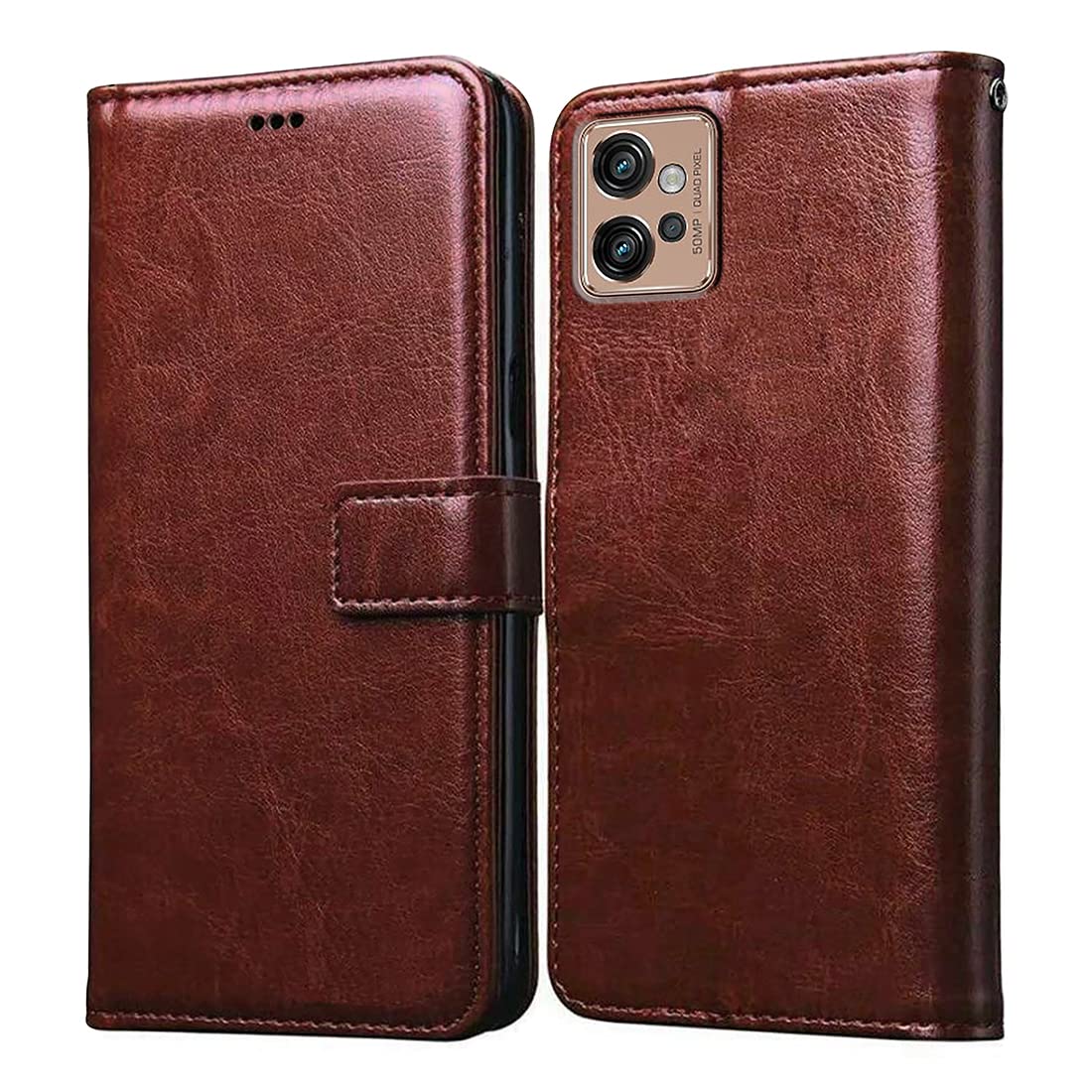 Casotec Flip Cover for Motorola Moto G32 4G | Premium Leather Finish | Inbuilt Pockets & Stand | Flip Case for Motorola Moto G32 4G (Brown)