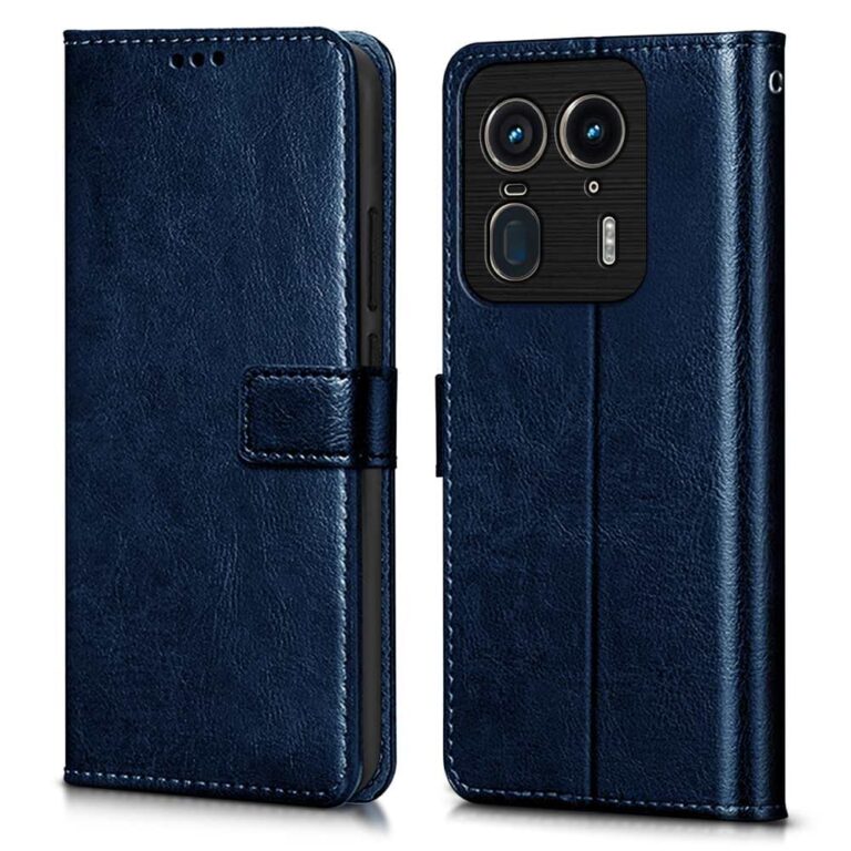 WOW IMAGINE Shock Proof Flip Cover Back Case Cover for Motorola Moto Edge 50 Ultra (Flexible | Leather Finish | Card Pockets Wallet & Stand | Blue)