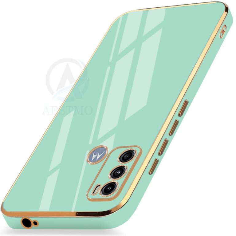 AESTMO Thermoplastic Polyurethane Back Case Cover For Motorola Moto G60, Moto G40 Fusion Back Cover, Gold Electroplating Chrome, Raised Edges, Super Soft-Touch, Bumper Back Case (Gold & Mint Green)