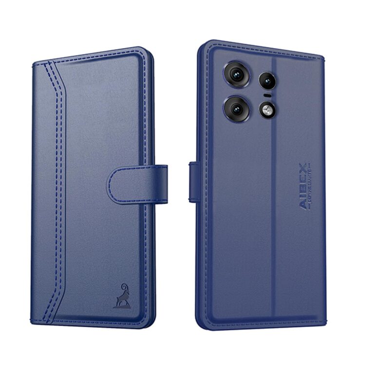 AIBEX ® Motorola Edge 50 Pro 5G Flip Cover Leather Finish | Inside TPU with Card Pockets | Wallet Stand | Complete Protection Flip Case Blue