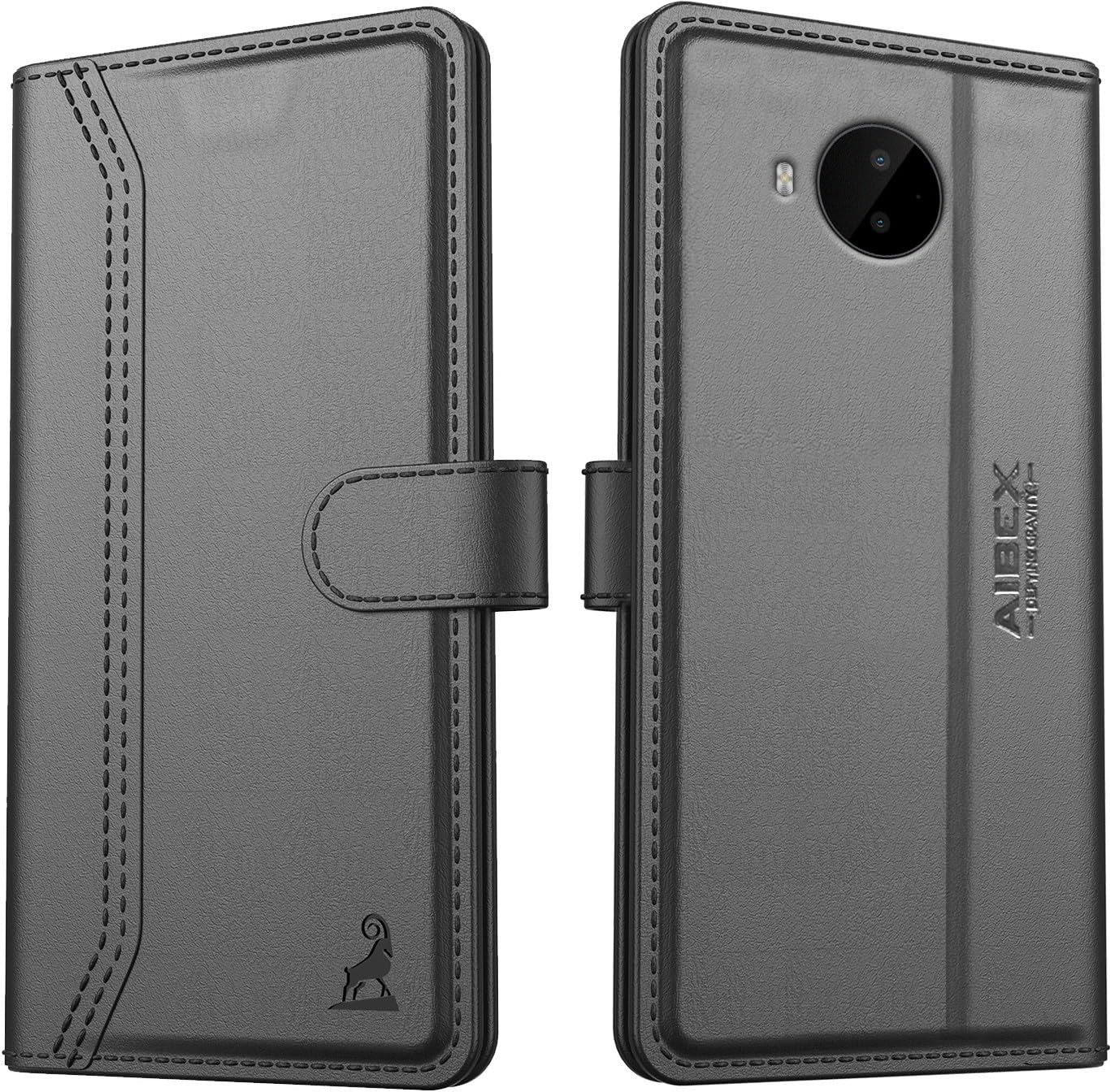 AIBEX ® Nokia C20 Plus Flip Cover Leather Finish | Inside TPU with Card Pockets | Wallet Stand | Complete Protection Flip Case Black