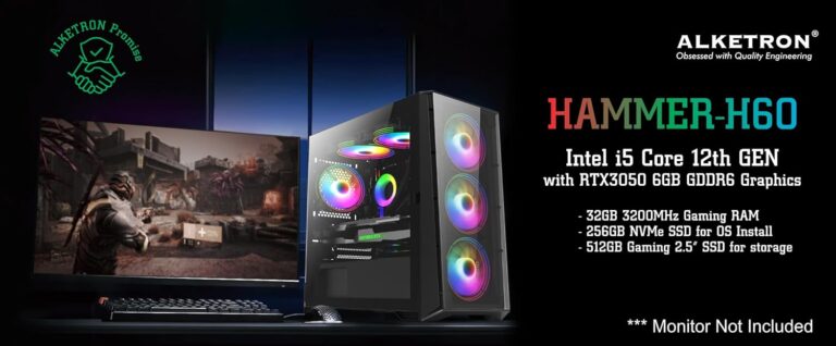 ALKETRON Hammer H60- Professional Gaming Desktop PC - i5 core 12th GEN(Alder Lake) Processor UHD 730 Graphics - Fully Assembled PC (3Year Warranty)
