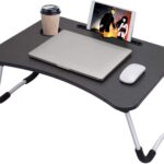 AUNO Foldable Laptop Lap Desk, Portable Computer Bed Table Tray With Phone Stand And Cup Holder For Bed/Couch/Sofa Working, Reading (Black) (Wood), 39.4 Centimeters, 59.7 Centimeters