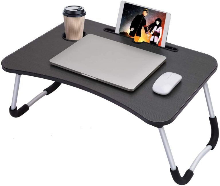AUNO Foldable Laptop Lap Desk, Portable Computer Bed Table Tray With Phone Stand And Cup Holder For Bed/Couch/Sofa Working, Reading (Black) (Wood), 39.4 Centimeters, 59.7 Centimeters