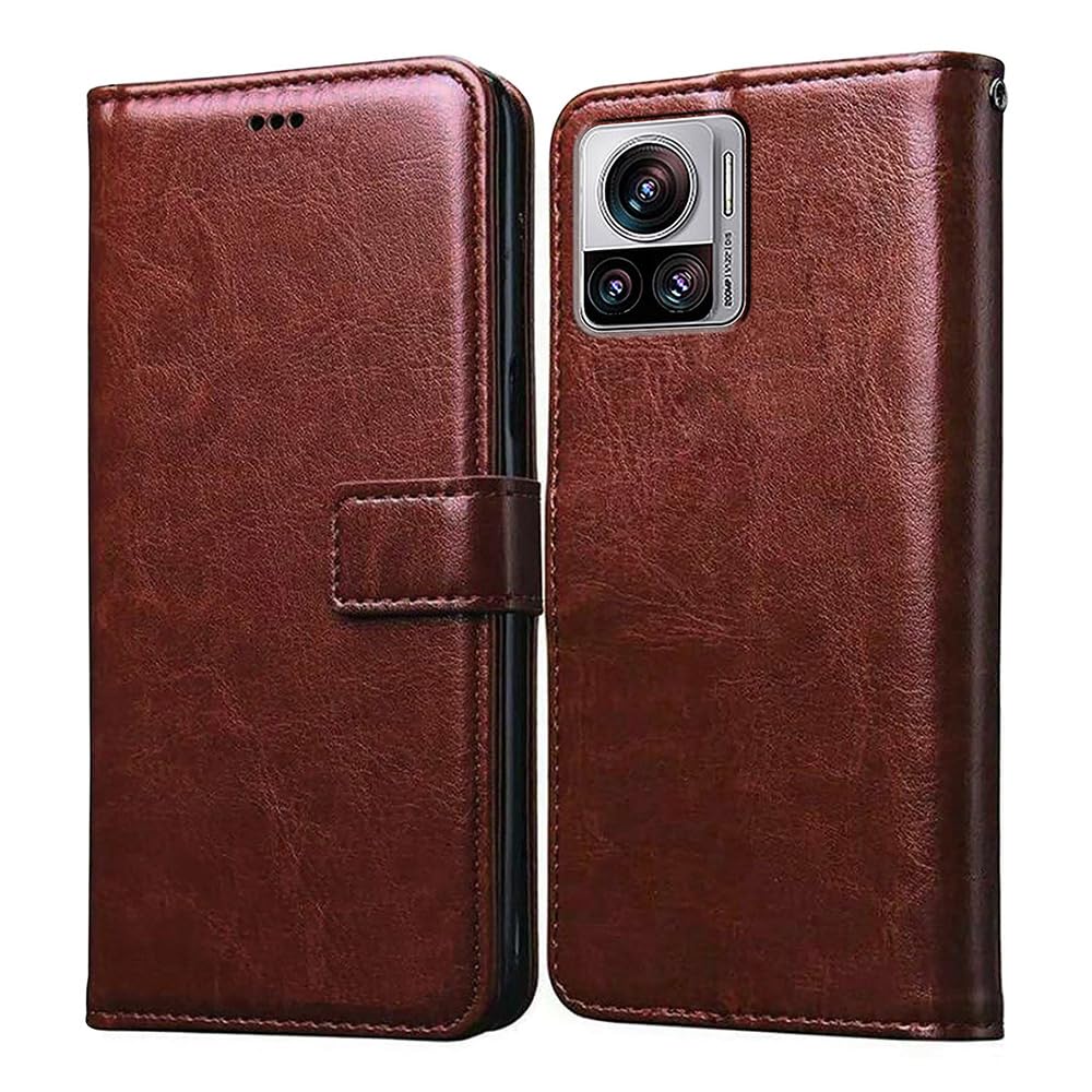 Amazon Brand- Solimo Flip for Motorola Edge 30 Ultra 5G (Leather_Brown)