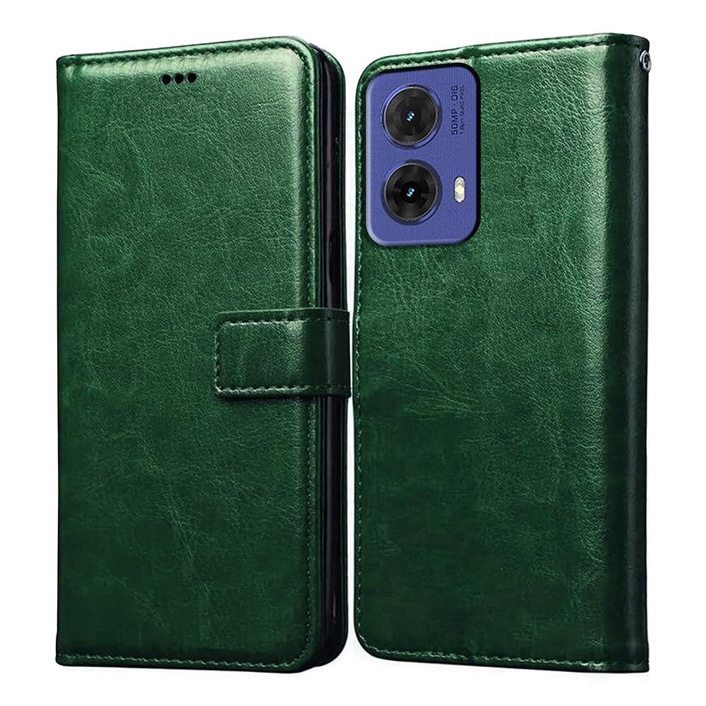 Amazon Brand- Solimo Flip for Motorola Moto G85 5G (Leather_Green)