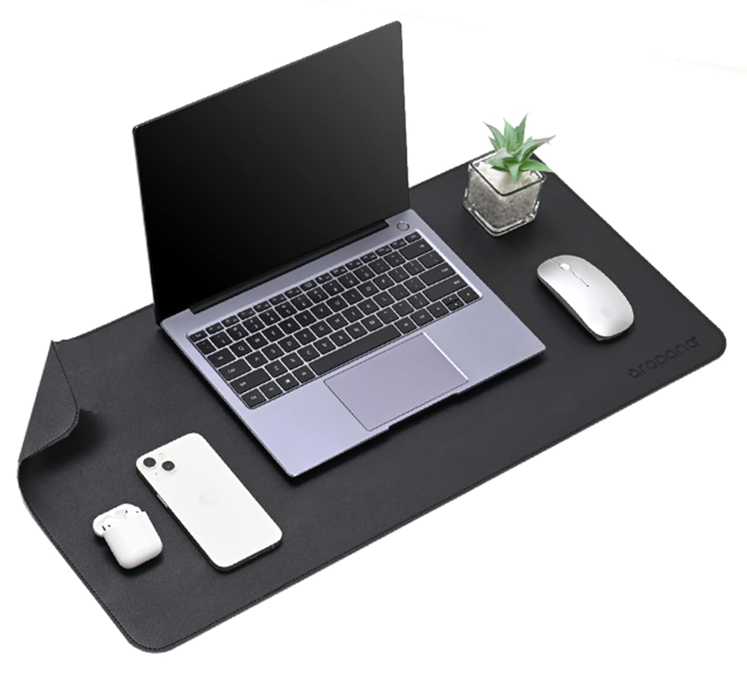 Aropana Vegan Leather Desk Mat, Mouse Pad Large, Computer Table Mat, Reversible Extended Laptop Pad for Desk, Dual Side Waterproof Edge-Stitched (31.5"x 15.7"inch, Black/Black)