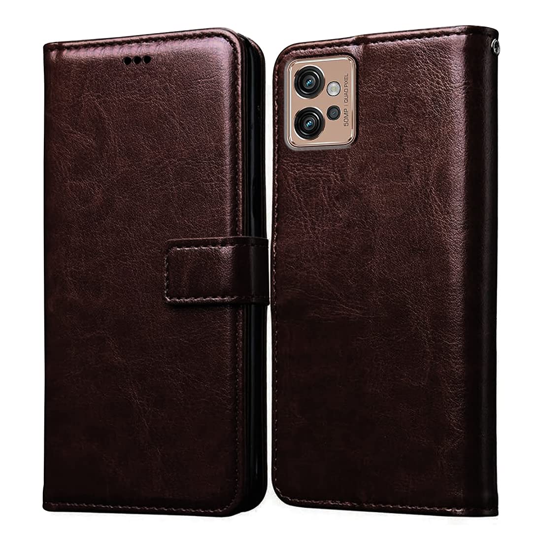 Casotec Flip Cover for Motorola Moto G32 4G | Premium Leather Finish | Inbuilt Pockets & Stand | Flip Case for Motorola Moto G32 4G (Coffee)