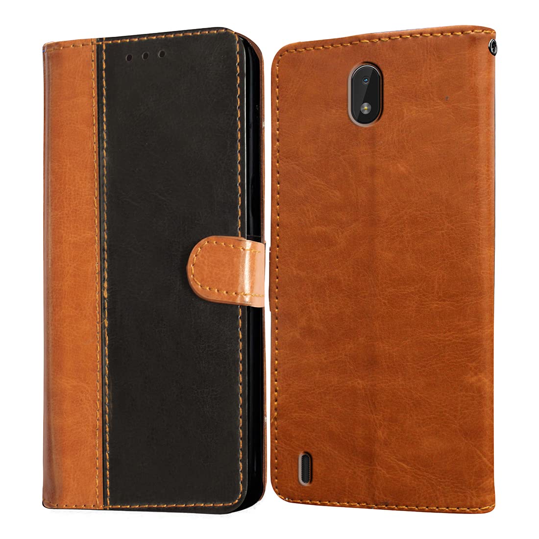 Casotec Flip Cover for Nokia C01 Plus | Premium Leather Finish | Inbuilt Pockets & Stand | Flip Case for Nokia C01 Plus (CamelBlack)