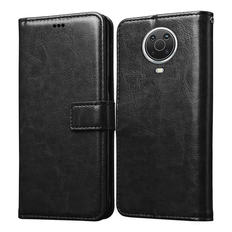 Casotec Flip Cover for Nokia G20 | Premium Leather Finish | Inbuilt Pockets & Stand | Flip Case for Nokia G20 (Black)