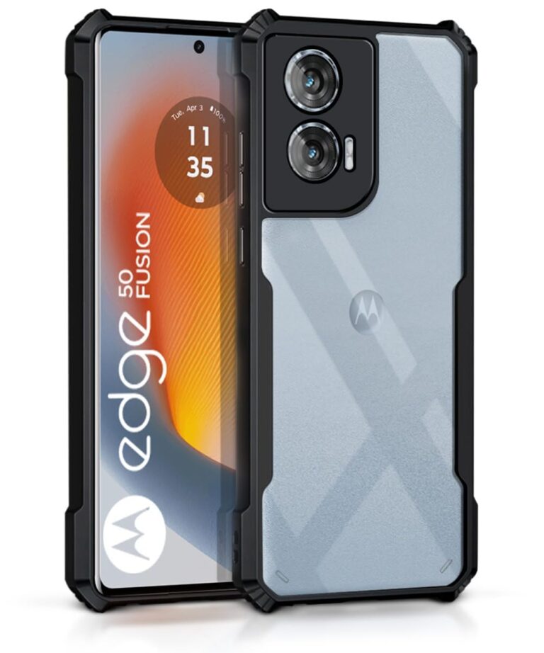 DD SON Shockproof Crystal Clear Back Cover Case for Motorola Moto Edge 50 Fusion - (PC & TPU, Black Bumper Back Cover) | 360 Degree Camera Protection | Transparent Hybrid Back Case Cover (Black)