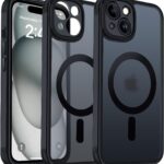 EGOTUDE Designed for iPhone 15 Case | Strong Magnet Camera Protection Translucent Matte Hard Back Cover Compatible with Mag-Safe (TPU+Polycarbonate | Frost Black)