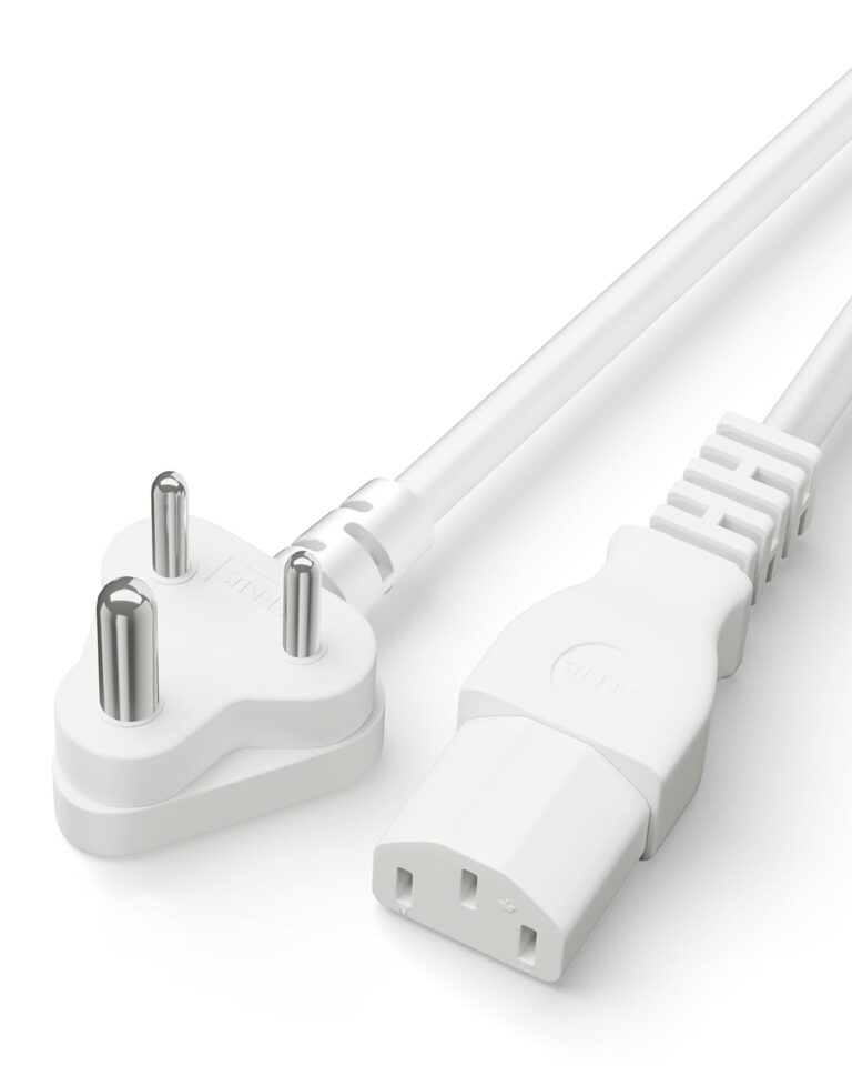 FEDUS Power Cord 1.8M Replacement Power Cable, India Plug IEC Computer Mains Power Cable Cord for Desktop 3 pin Power Cable for PC, Power Cable for Monitor SMPS and Printer, Power Supply, TV, White