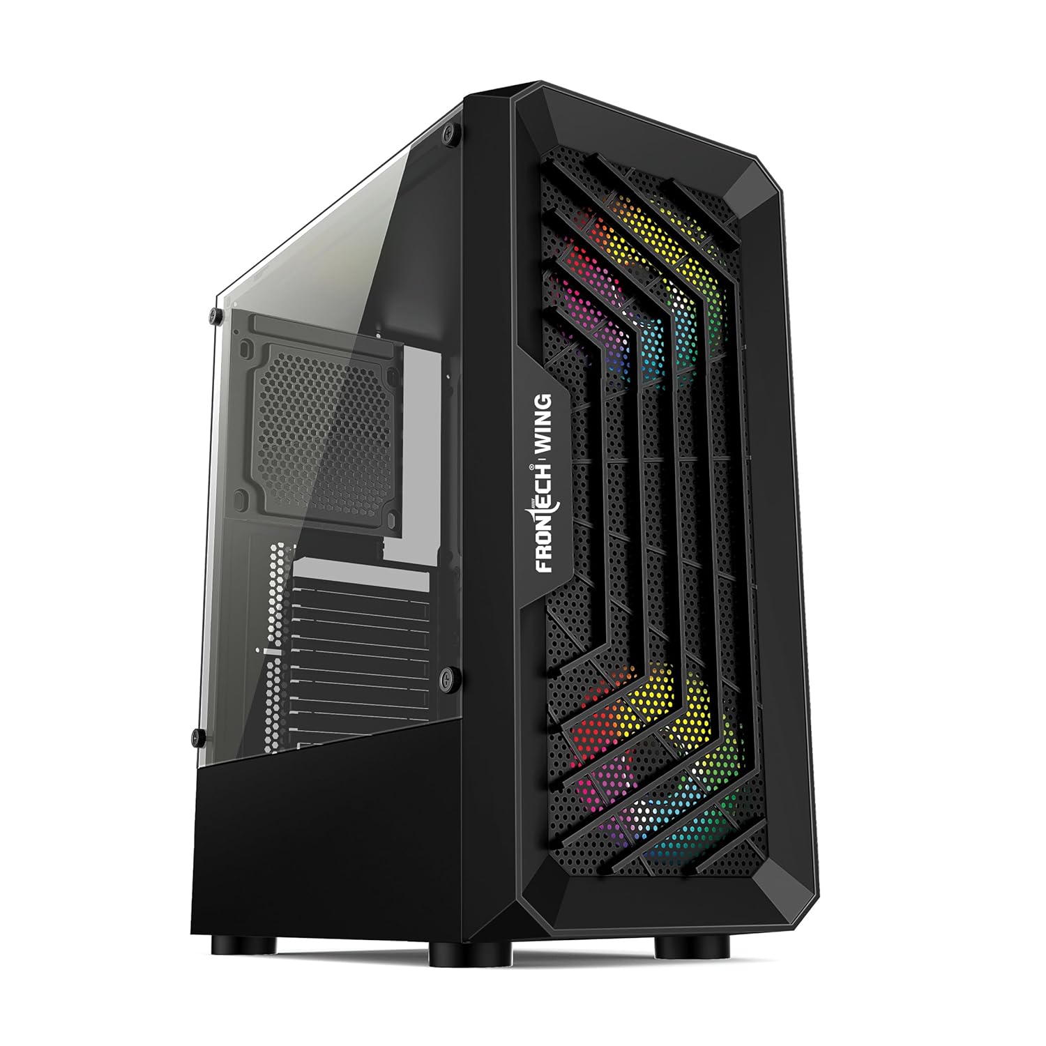 FRONTECH WING Gaming Cabinet/Computer Case with HD Audio|ATX/Mini ATX Compatible with Acrylic Side Panel | 2 x 120 mm RGB Fan, 1 x USB 3.0, 2 x USB 1.1 (FT 4361, Black)