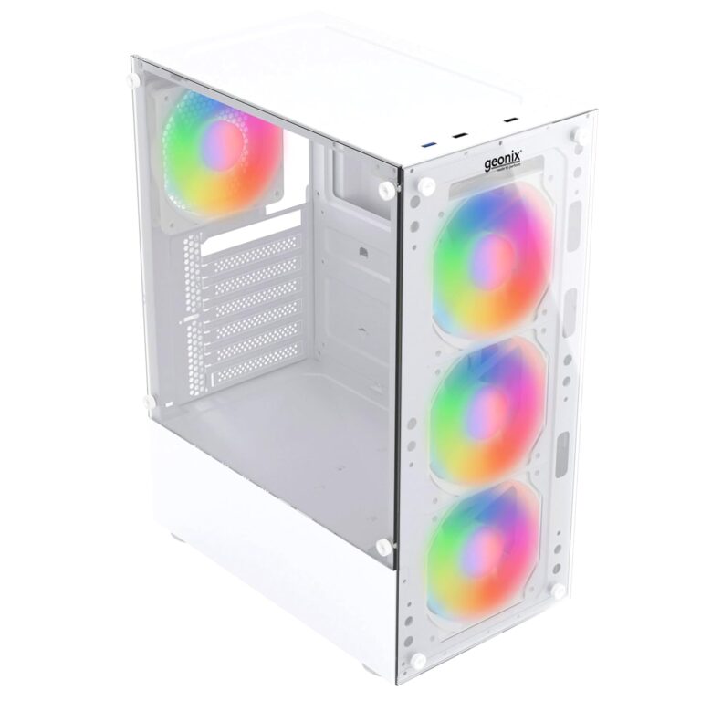 Geonix X20 ATX Gaming Cabinet/Computer Case with 4 RGB Fans, 2 USB 2.0 Slots, USB 3.0 Slot, SSD Slot, 7 Expansion PCI Sockets (White)