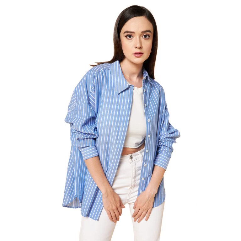 HIGH STAR Women's Oversized Shirts (HSWSHS23010_BL_XXL_Blue